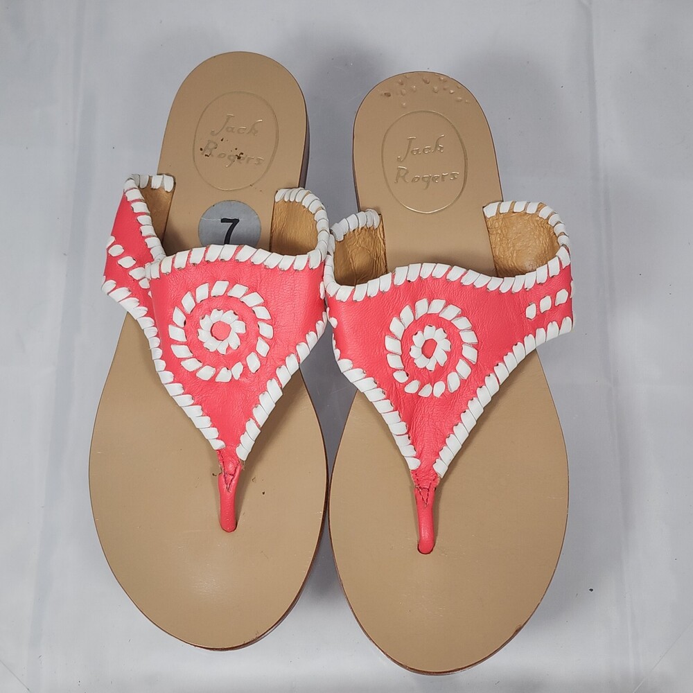 Jack Rogers 7 Coral Leather Sandals/Thongs/Flip Flops Navajo